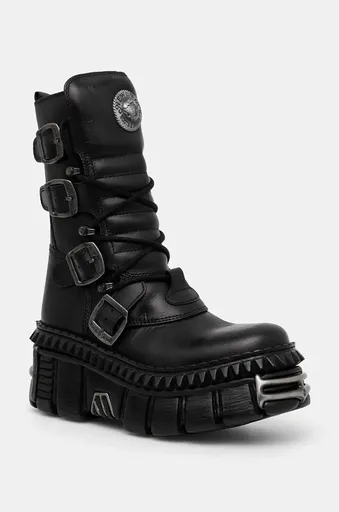 Kožené kotníkové boty New Rock ITALI NEGRO NOMADA + TOWER CASCO + ACERO PICOS