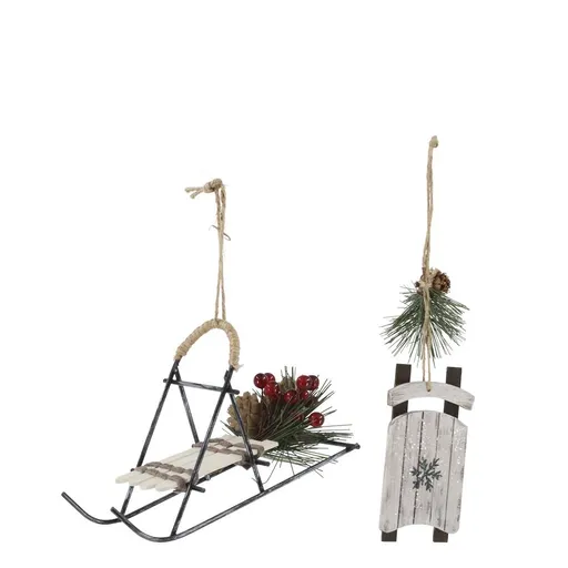 2ks krémová antik vánoční ozdoba sáně Vintage - 16*5*5/ 9*9*14 cm  Chic Antique