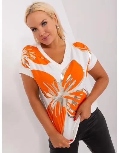 Dámská halenka s žebrováním plus size HALA ecru-oranžová