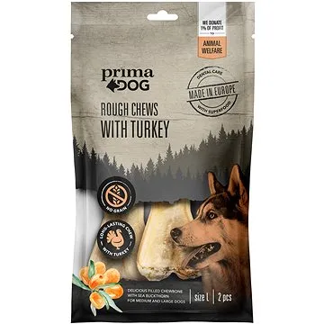 PrimaDog plněné žvýkací kosti krůta - rakytník L 13,5 cm 140 g (6430076894298)