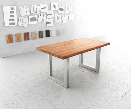 Jídelní stůl Edge 160x90cm XL akácie přírodní nerezová ocel