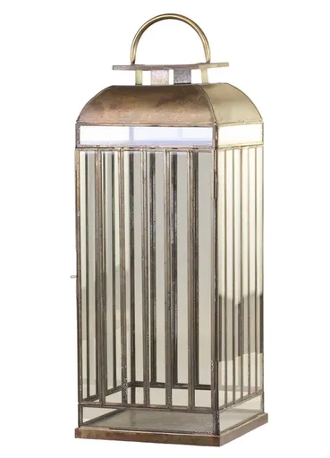Mosazná antik kovová lucerna s mřížkou Dione - 21*21*58 cm 25066513