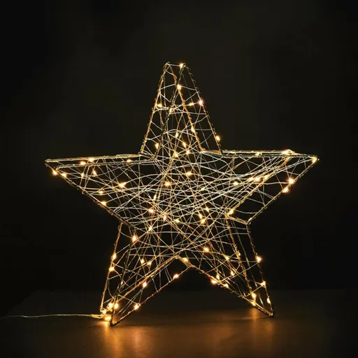 ACA Lighting 3D kovová hvězda, 80 mini LED 220-240V, teplá bílá, IP44, 39x37.5x11cm, 3m transparentní napájecí kabel X068014202