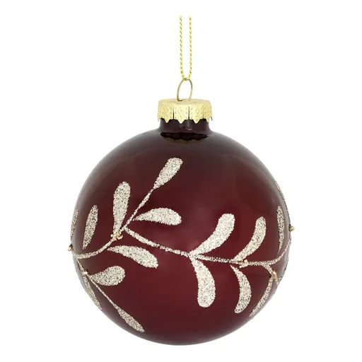 Červená skleněná vánoční ozdoba koule se jmelím - Ø 8 cm Chic Antique
