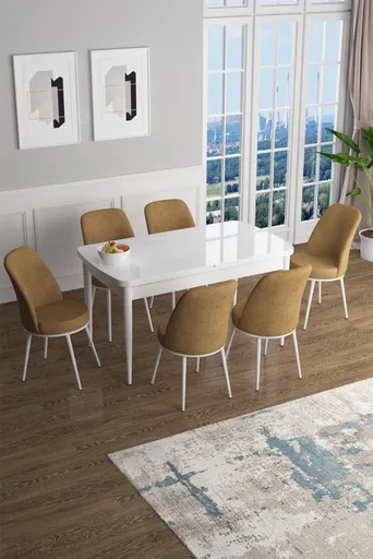Extendable Dining Table & Chairs Set (7 Pieces) Han - White, Cappuccino