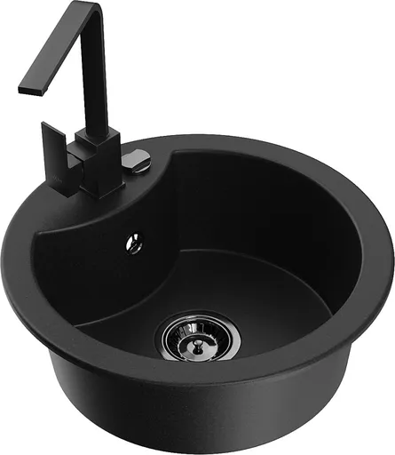 MEXEN/S Diego granitový dřez 1-miska včetně baterie Rita, černý 6512-77-670300-70-B