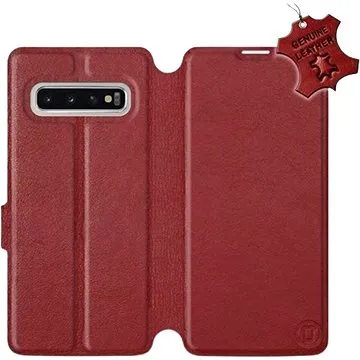 Flip pouzdro na mobil Samsung Galaxy S10 - Tmavě červené - kožené -   Dark Red Leather (5903226811885)