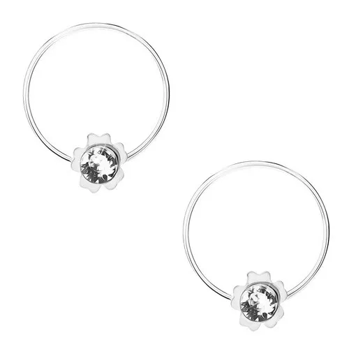 Náušnice ze stříbra 925, tenký kroužek zdobený čirým kvítkem