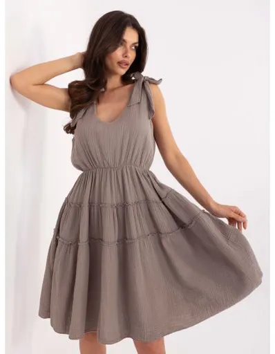 Mušelínové letní šaty tmavě béžové