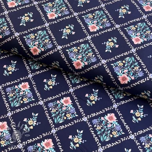Bavlněná látka Flowers Tara navy design A digital print