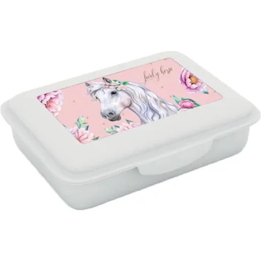 Oxybag HORSE ROMANTIC Dětský plastový box na svačinu, bílá, velikost