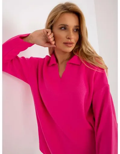Fuchsiový svetr plus size s pružnými lemy