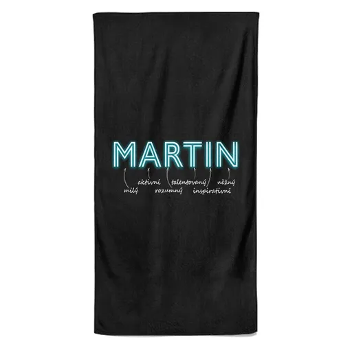 Osuška Mužská jména – NEON (Jméno: Martin, Velikost osušky: 70x140cm)