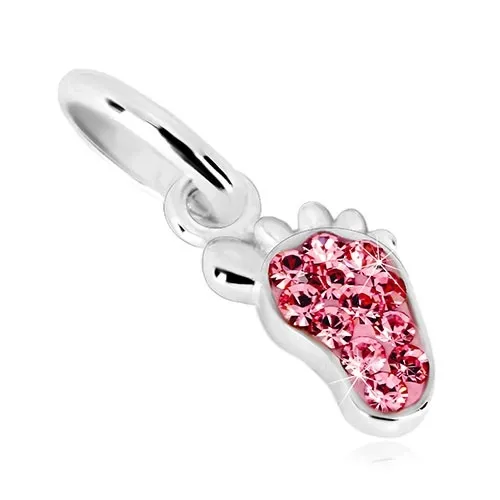 Stříbrný přívěsek 925 - chodidélko a třpytivé růžové zirkony