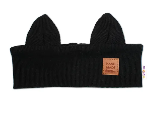Baby Nellys Čelenka Cat s oušky pro děti Hand Made - černá, 1-3 roky