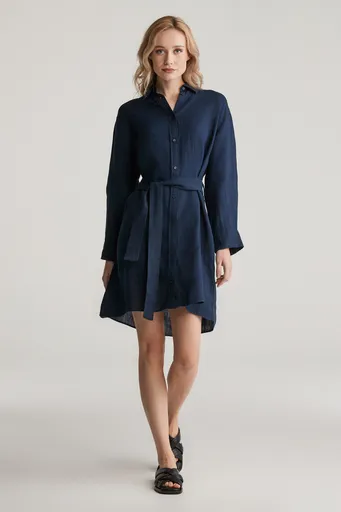 ŠATY GANT REL LINEN BELTED SHIRT DRESS EVENING BLUE