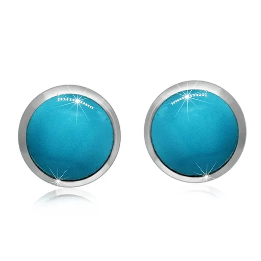 Stříbrné náušnice 925 - modrá glazura v kulaté objímce, puzetky