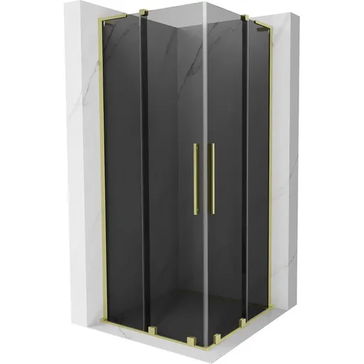 MEXEN/S Velar L Duo sprchový kout, posuvné dveře 100 x 100, grafit, zlato kartáčovaná 871-100-100-02-43-55