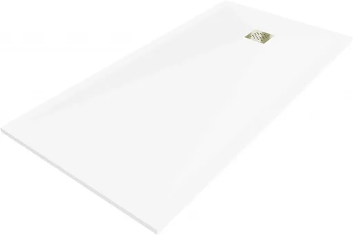 MEXEN/S Stone+ obdélníková sprchová vanička 200 x 100, bílá, mřížka zlatá 44101020-G