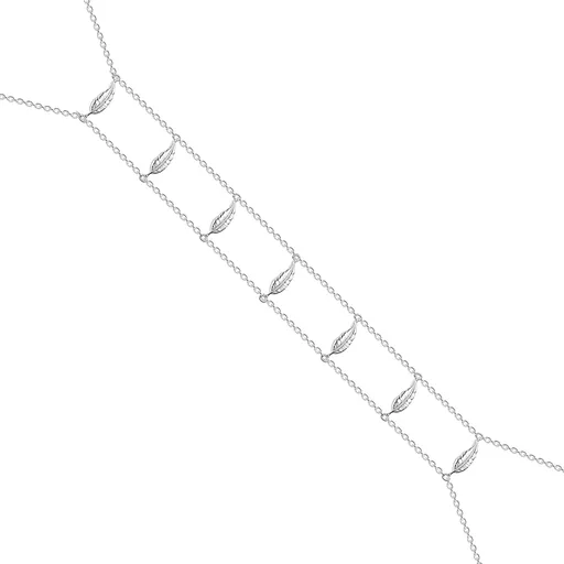 Stříbrný náhrdelník 925, dvojitý řetízek, lesklé gravírované listy