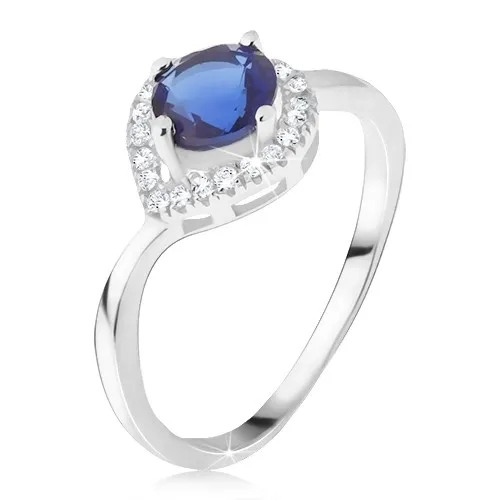 Prsten ze stříbra 925, tmavomodrý kámen, zirkonová kapka - Velikost: 54