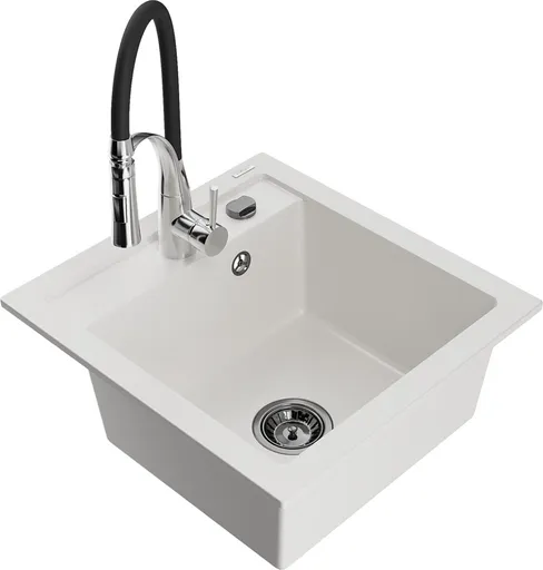 MEXEN/S Vito granitový dřez 1-miska včetně baterie Aster, bílá 6503-20-73450-07-B