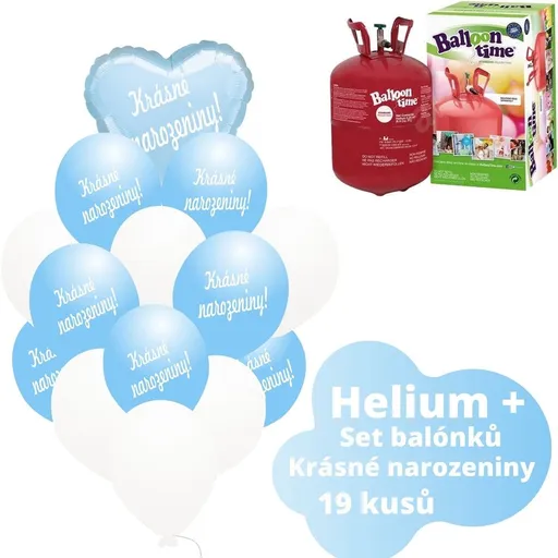 Helium set - světlemodré balónky KRÁSNÉ NAROZENINY - -