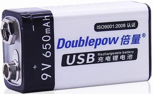 Baterie nabíjecí Li-Ion 9V 650mAh 6F22, Doublepow, napájení USB - rozbaleno