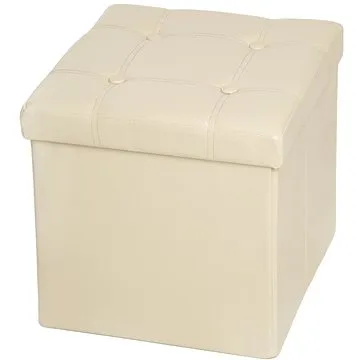Taburet skládací s úložným prostorem z umělé kůže 38×38×38cm, béžová (401474)