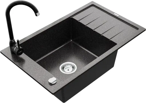 MEXEN/S Elias granitový dřez 1 s odkapávačem včetně baterie Telma, černá kropenatý 6511-76-670200-76