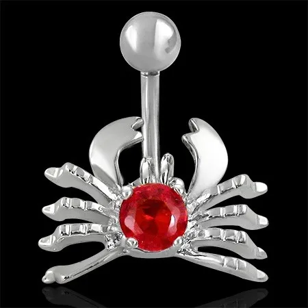 Piercing do pupíku Rak - červený zirkon