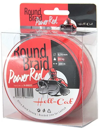 Hell-cat splétaná šňůra round braid power red 200 m-průměr 0,70 mm / nosnost 85 kg
