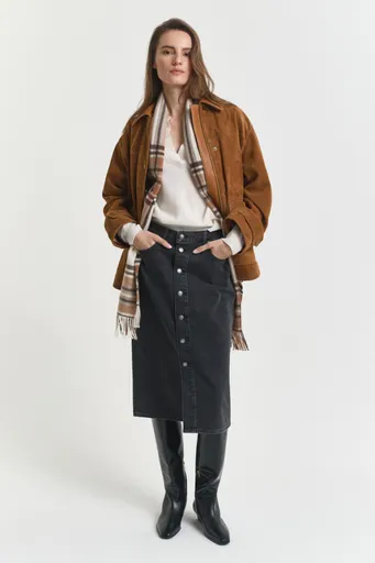 SUKNĚ GANT MIDI BUTTON FRONT DENIM SKIRT BLACK BROKEN IN