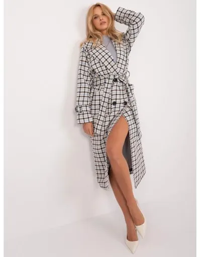 Dámský kabát s páskem DREA ecru a světle modrý