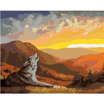 Zuty - Malování podle čísel - VYJÍCÍ VLK, ZÁPAD SLUNCE A HORY (D. RUSTY RUST), 80x100 cm, vypnuté pl (HRAmmb00973nad)