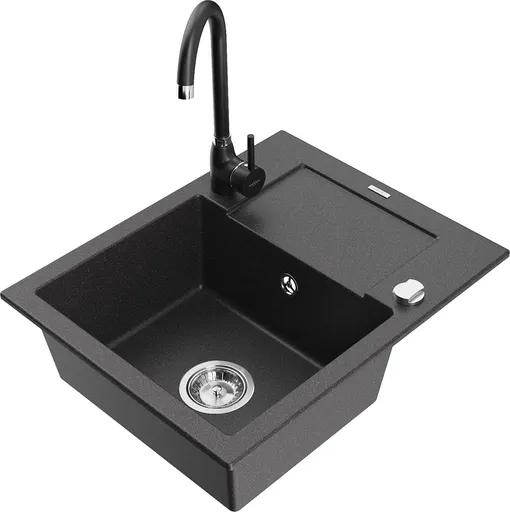 MEXEN/S Enzo granitový dřez s odkapávačem včetně baterie Telma, černá kropenatá 6506-76-670200-70