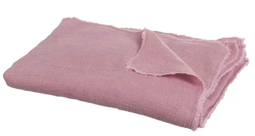 Růžový opraný lněný pléd s třasňovitým volánkem Romantic - 150*200 cm J-Line by Jolipa