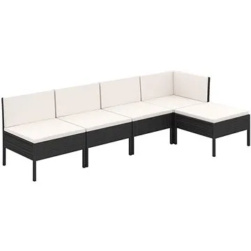 5dílná zahradní sedací souprava s poduškami polyratan černá, 3094368 (3094368)