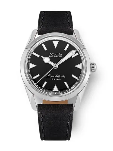 Nivada Grenchen Super Antarctic 35 mm - Black White Luminova - Black Leather