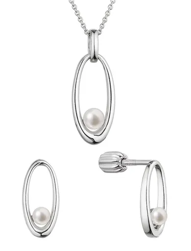 Evolution Group - Pavona Sada oválných stříbrných šperků s pravými perlami 29076.1B (náušnice, řetízek, přívěsek)