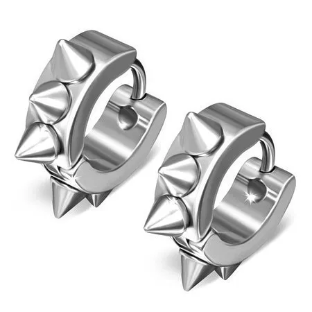 Ocelové náušnice - stříbrné kruhy s ostrými výčnělky