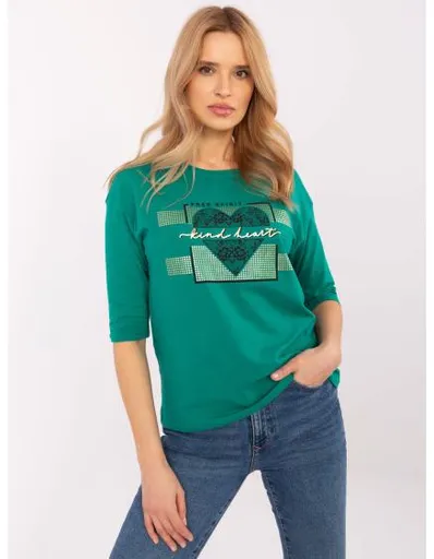 Zelená bavlněná halenka s 3/4 rukávy