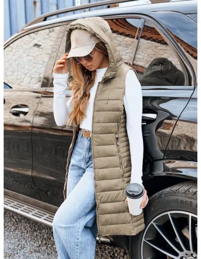 Dámská prošívaná vesta s kapucí, béžová