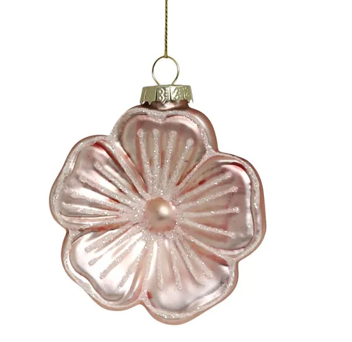 Růžová skleněná vánoční ozdoba květ - Ø 8*3 cm Chic Antique