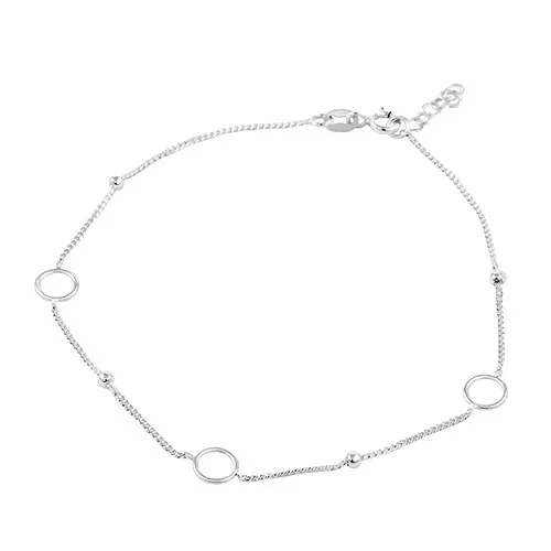 Náramek na kotník ze stříbra 925, kruhy a kuličky na řetízku
