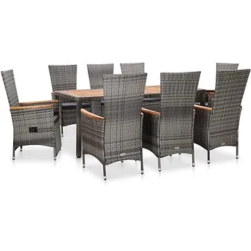 9dílný zahradní jídelní set s poduškami polyratan šedý 46044 46044 (46044)