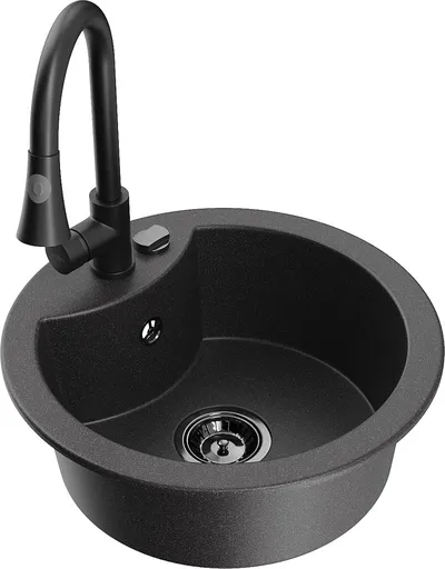 MEXEN/S Diego granitový dřez 1-miska včetně baterie Elia, černá kropenatá 6512-76-670101-70-B