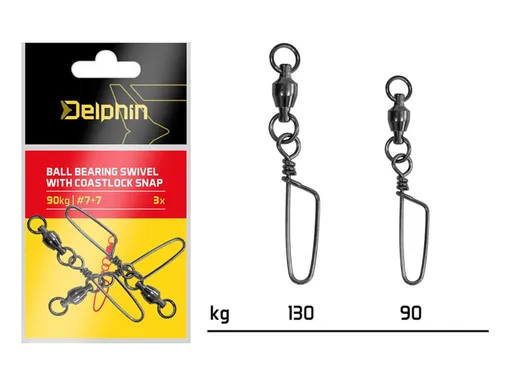 Delphin Karabinka s obratlíkem Ball bearing swivel with coastlock snap 3ks - 130kg,Delphin Karabinka s obratlíkem Ball bearing swivel with coastlock s