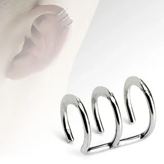 Falešný piercing do ucha z oceli, tři lesklé kroužky