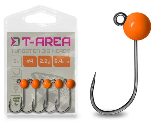 Delphin jigová hlavička t-area bl wolframový jig fluo oranžový 5 ks - #6 / 0,6 g / 4 mm
